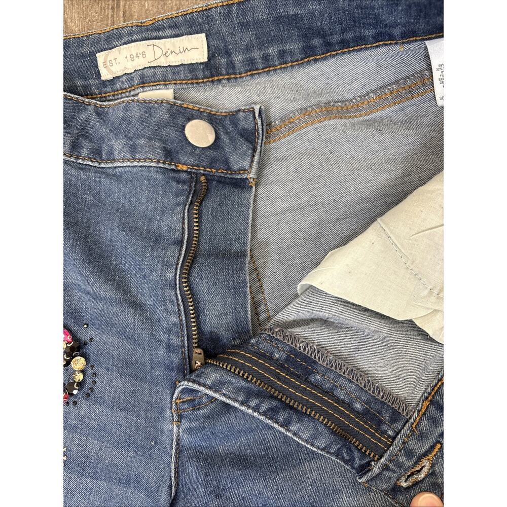 Y2K Rhinestone Embellished Jeans Mid-Rise 14 Bling Floral Sparkle Boho Festival - Picture 6 of 13